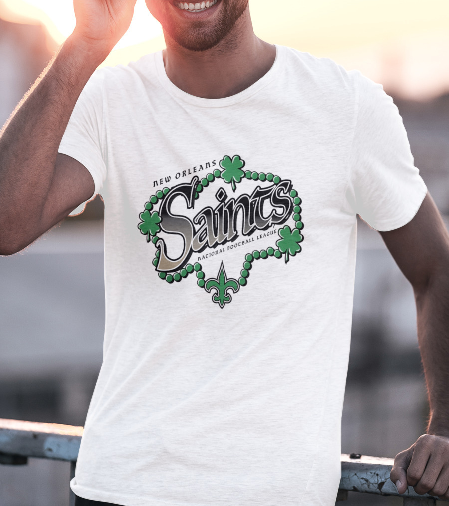 New Orleans Saints St Patrick's Day National Football League Shamrock Beads Fleur De Lis T-Shirt