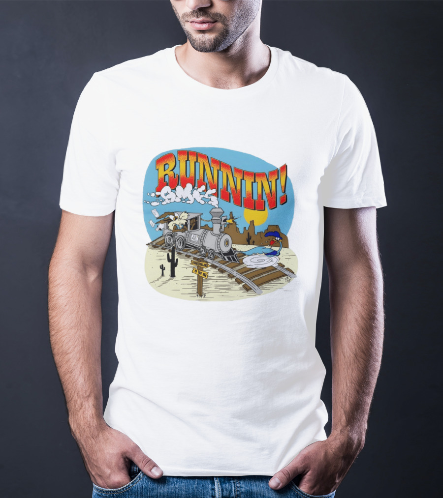 Runnin Road Runner Wile E. Coyote Train Desert Chase Adventure T-Shirt