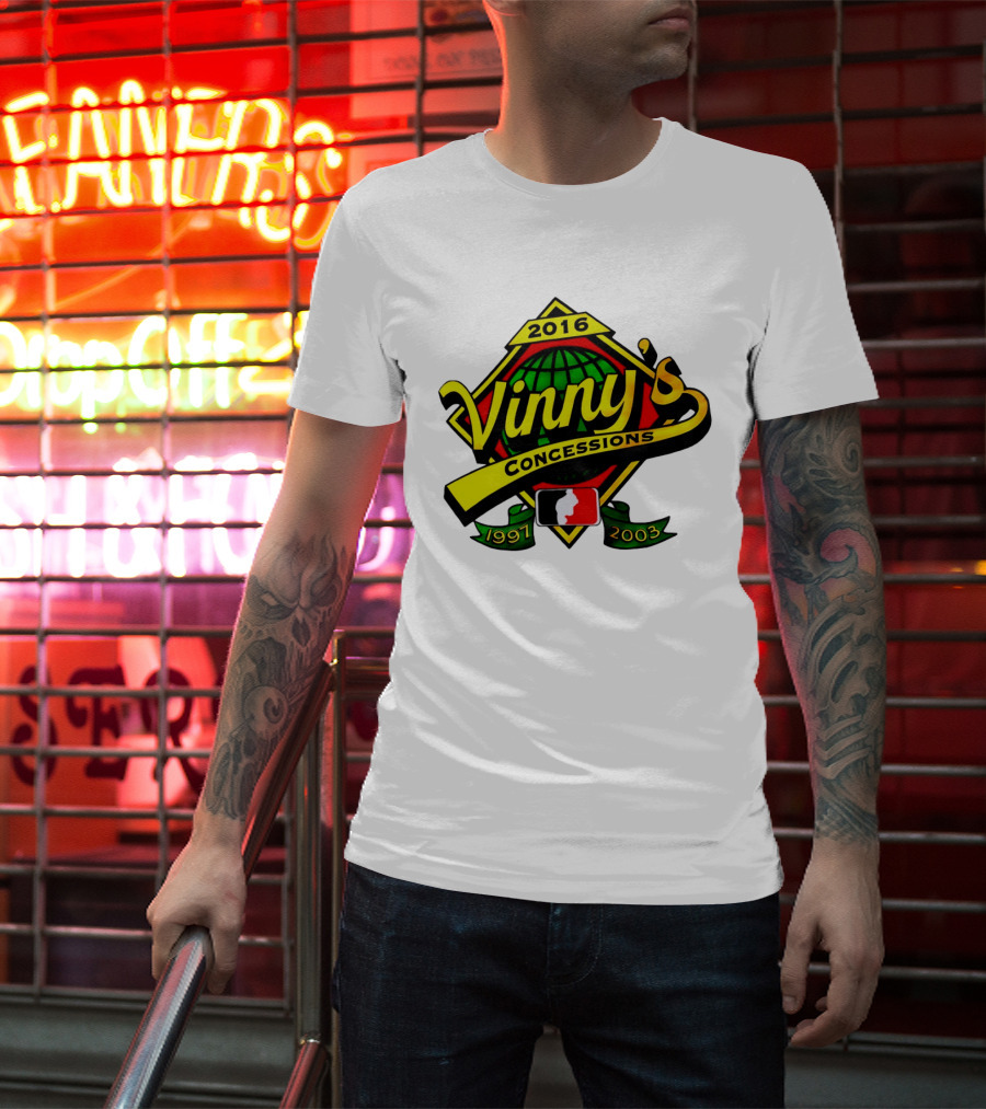Vinny's Concessions 1997 2003 2016 Globe Ribbon T-Shirt