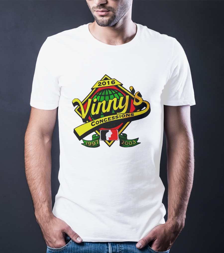 Vinny's Concessions 1997 2003 2016 Globe Ribbon T-Shirt