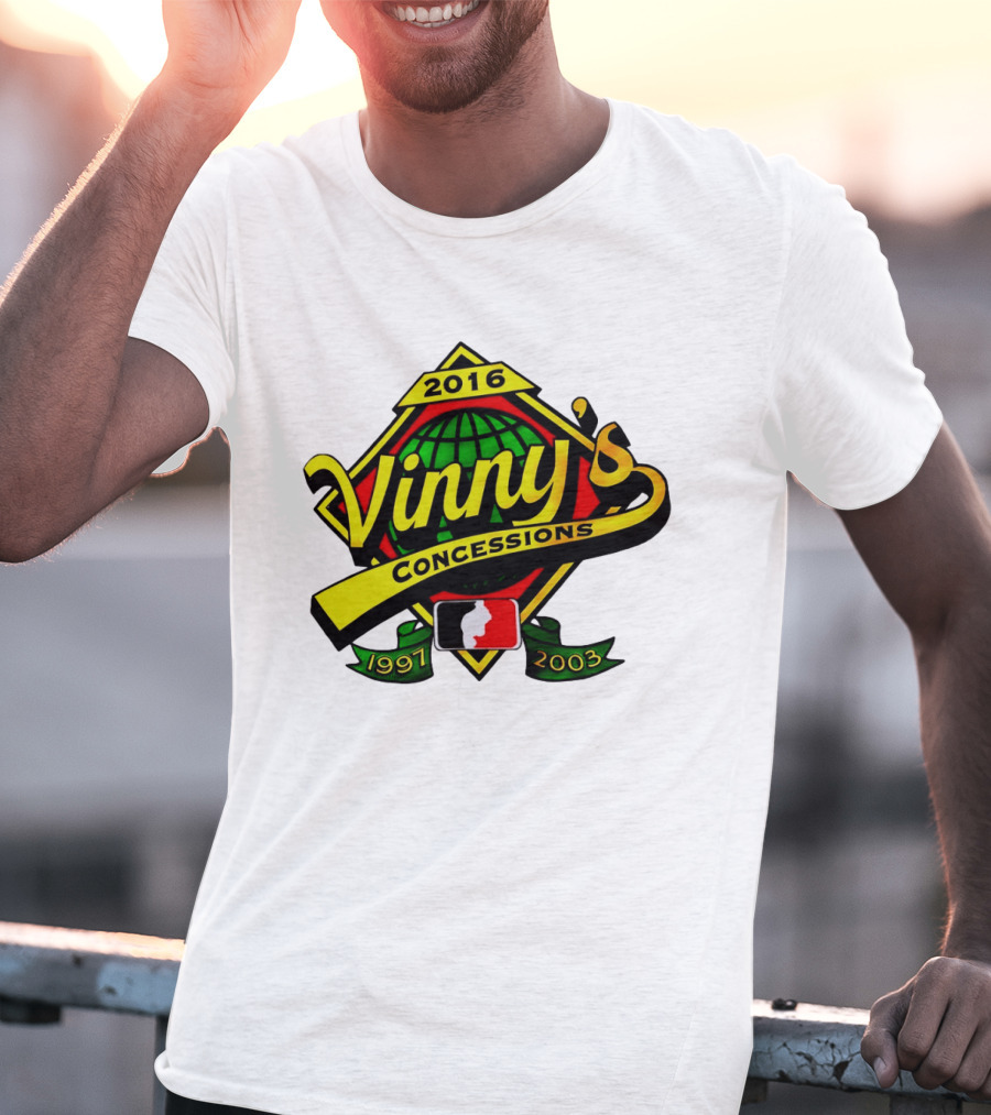 Vinny's Concessions 1997 2003 2016 Globe Ribbon T-Shirt