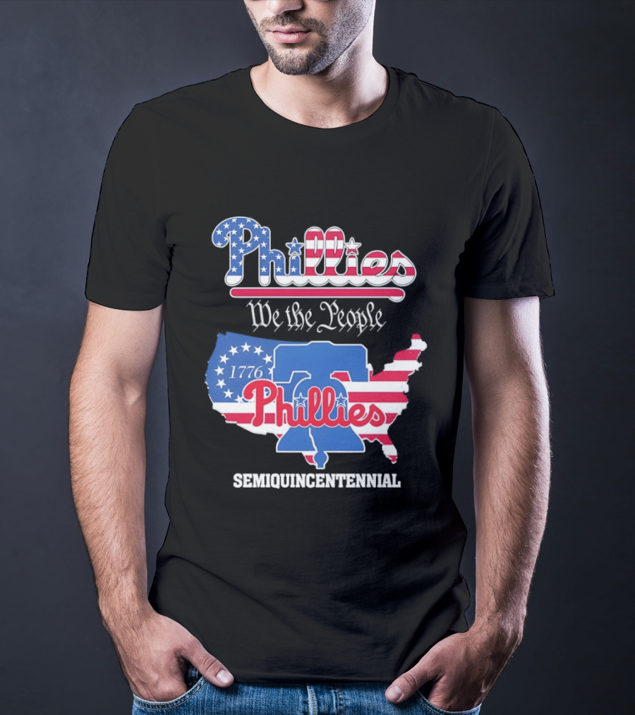 Philadelphia Phillies 1776 We The People Semiquincentennial USA Map Liberty Bell T-Shirt
