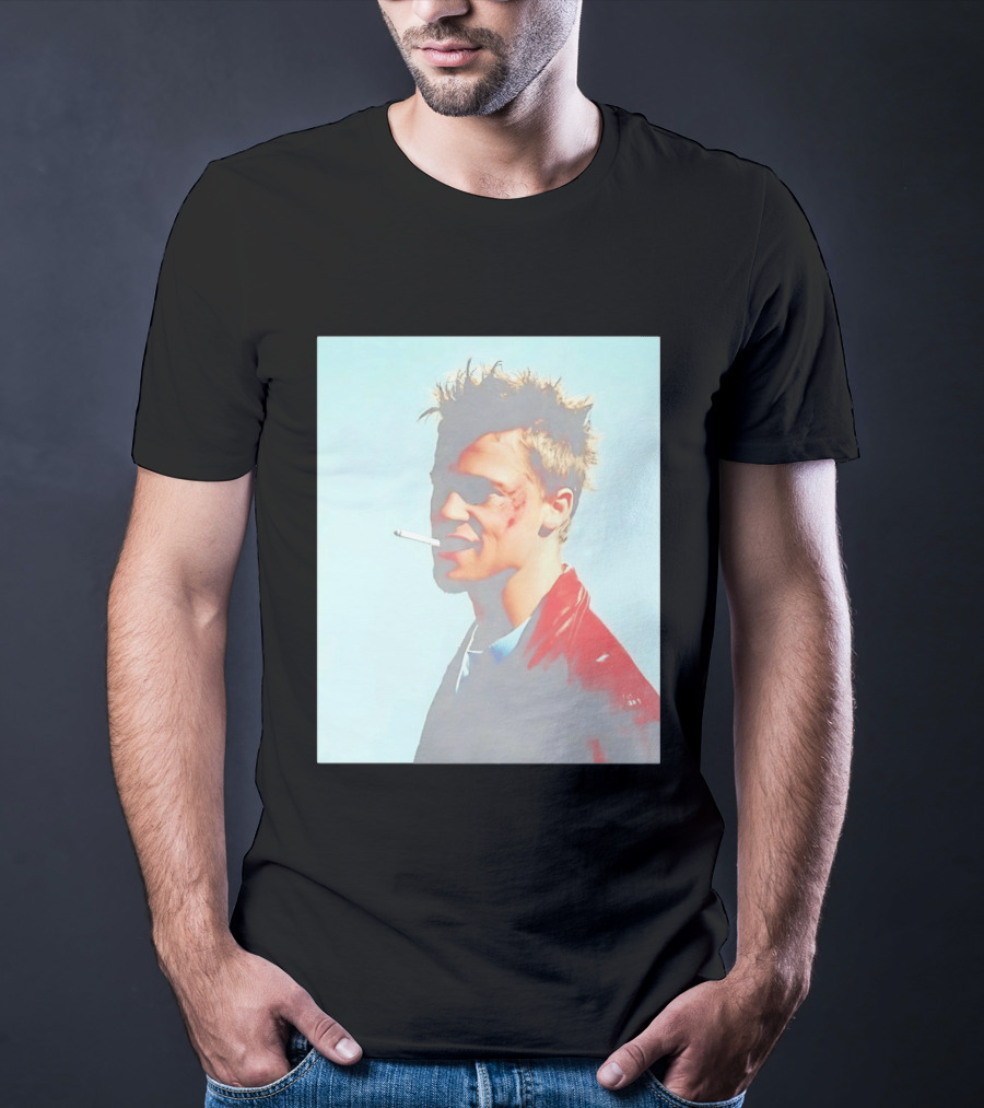 Brad Pitt Fight Club Smoking Tyler Durden Red Jacket Iconic Image T-Shirt