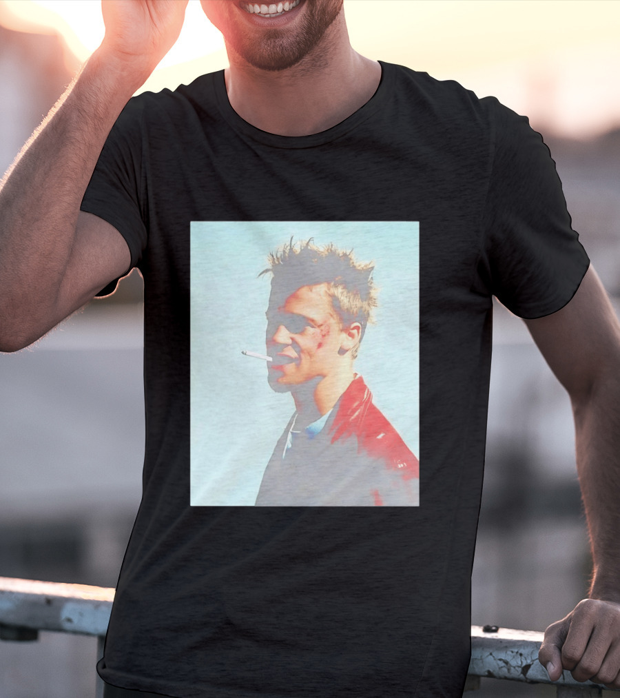 Brad Pitt Fight Club Smoking Tyler Durden Red Jacket Iconic Image T-Shirt