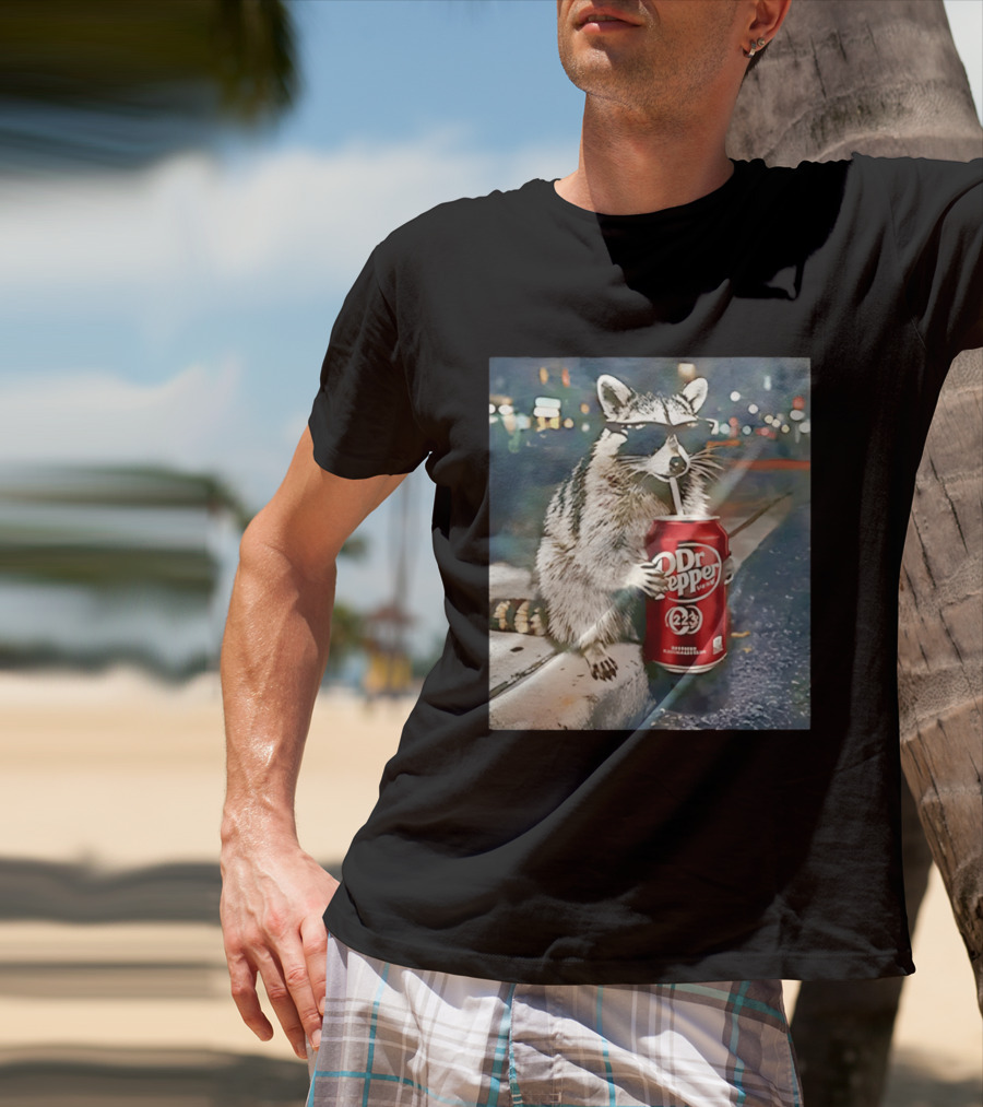 Raccoon Drinking Dr Pepper Meme Funny Soda Animal T-Shirt