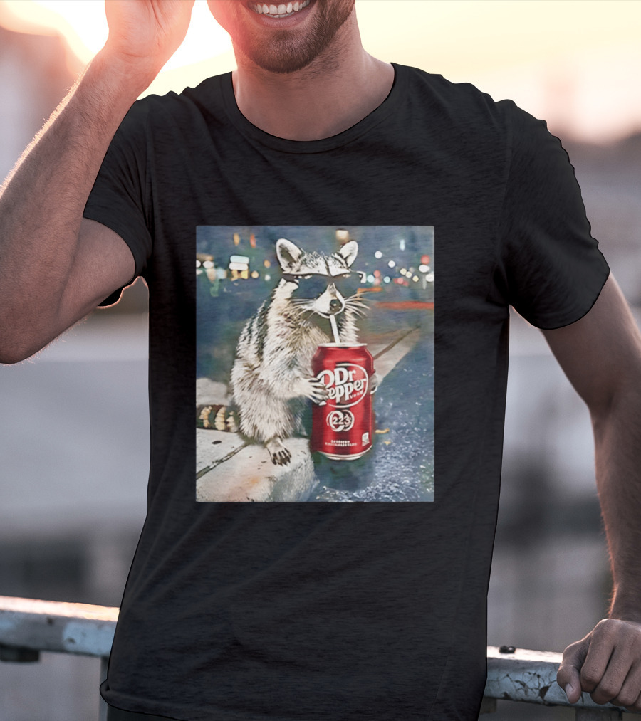Raccoon Drinking Dr Pepper Meme Funny Soda Animal T-Shirt