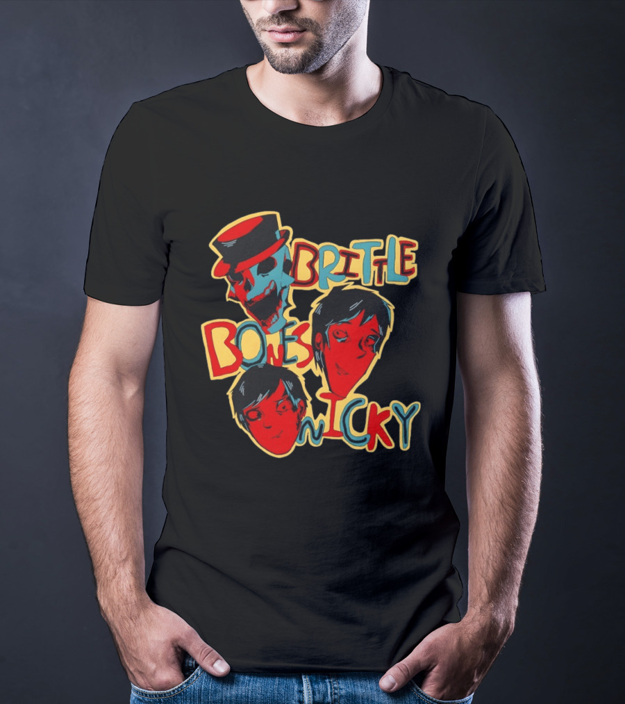 Brittle Bones Nicky Band Colorful Cartoon Character Faces T-Shirt