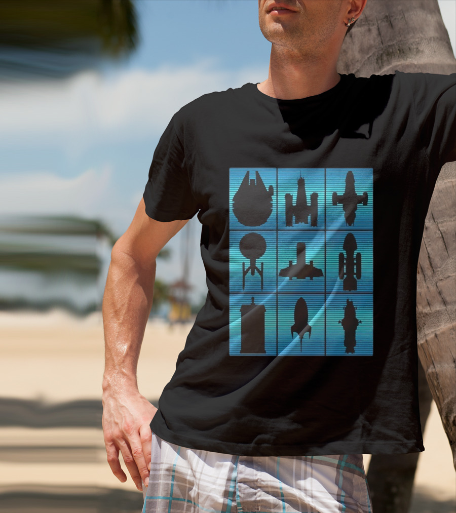 Interstellar Travelers Spaceship Silhouettes Sci Fi T-Shirt