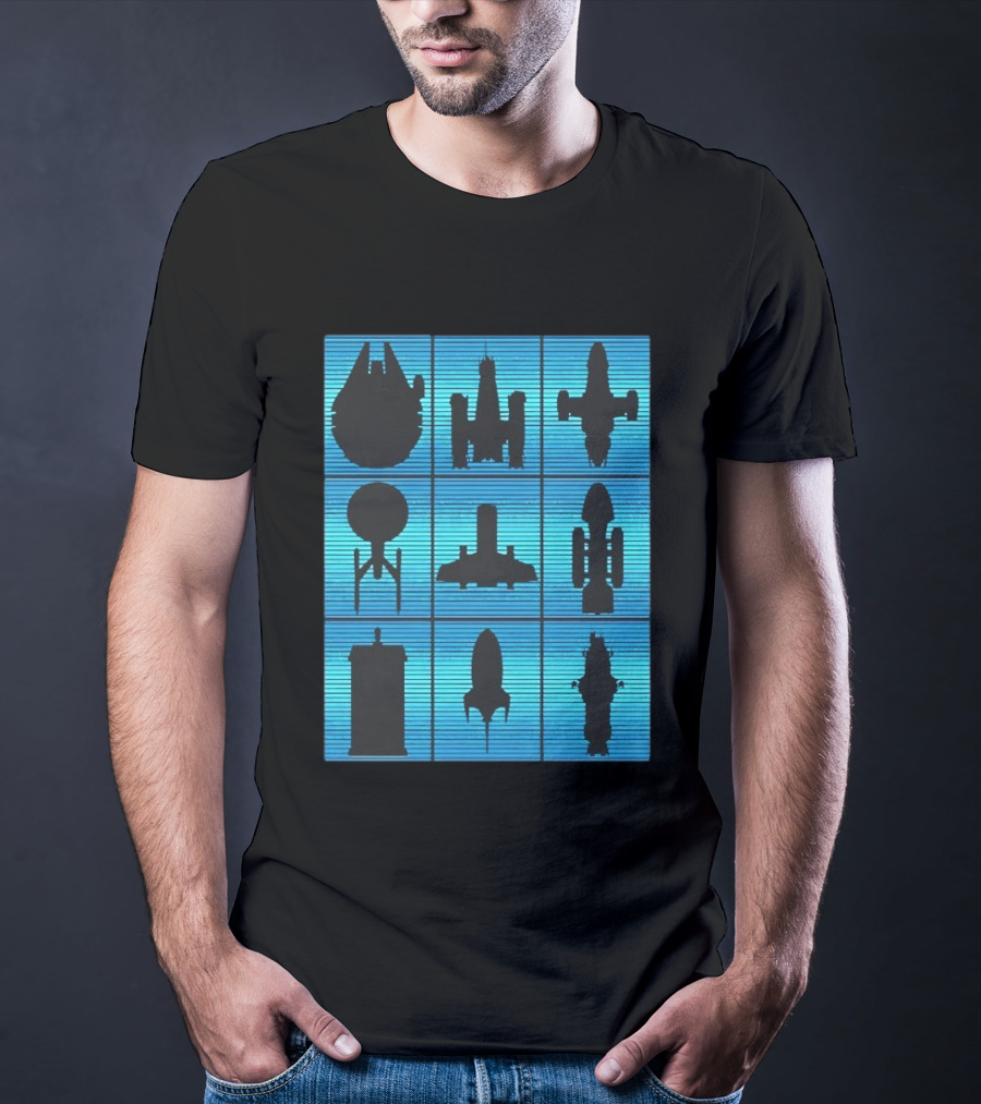 Interstellar Travelers Spaceship Silhouettes Sci Fi T-Shirt