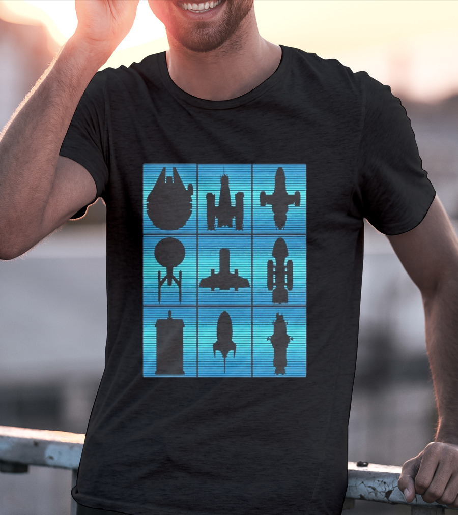 Interstellar Travelers Spaceship Silhouettes Sci Fi T-Shirt