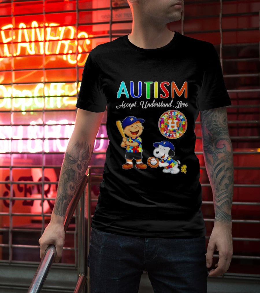 Autism Accept Understand Love Charlie Brown Snoopy Houston Astros MLB T-Shirt
