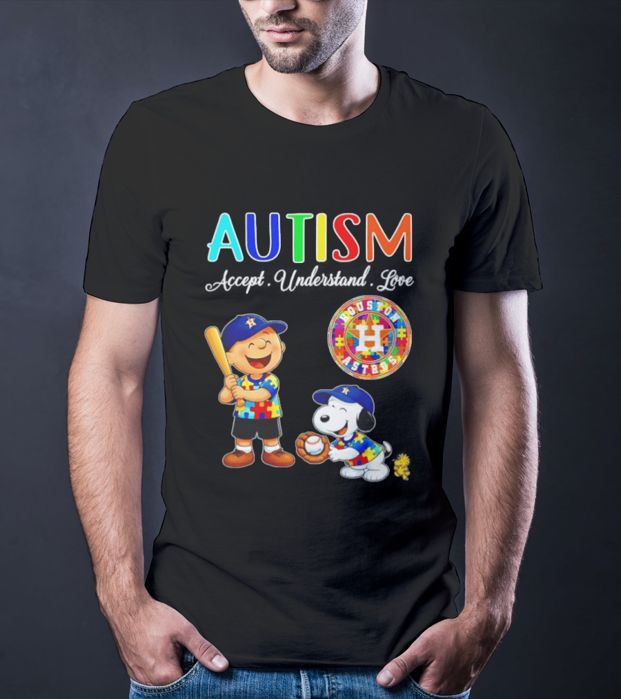 Autism Accept Understand Love Charlie Brown Snoopy Houston Astros MLB T-Shirt