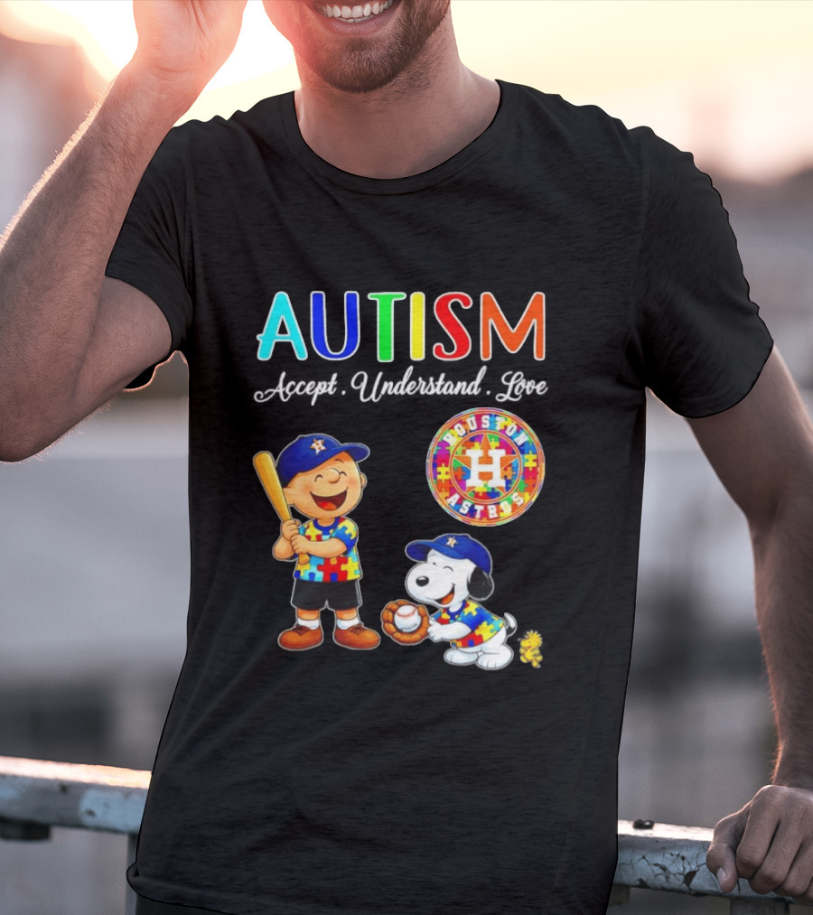 Autism Accept Understand Love Charlie Brown Snoopy Houston Astros MLB T-Shirt