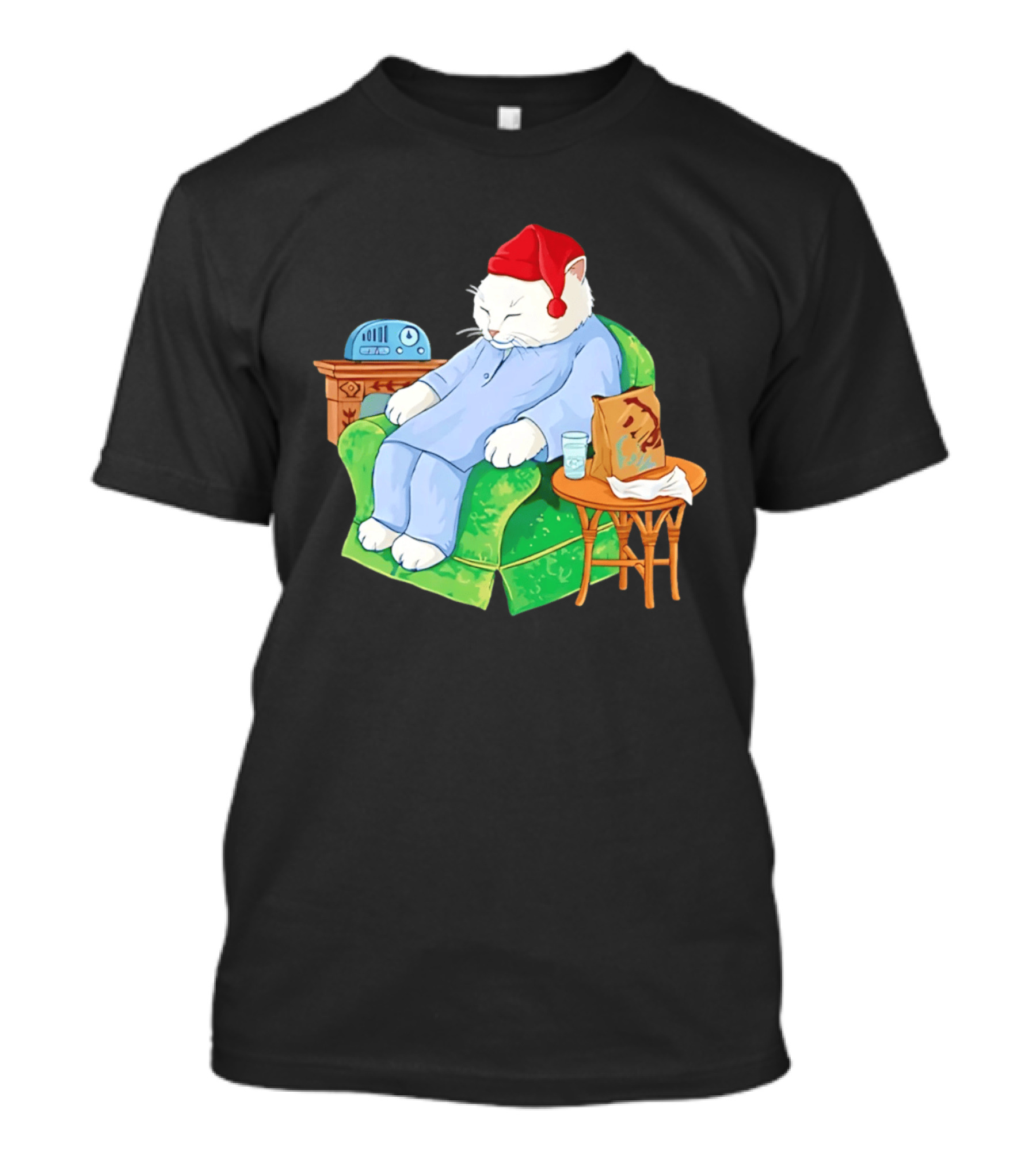 Sleepytime Cat Cartoon Cozy Scene With Tacos T-Shirt