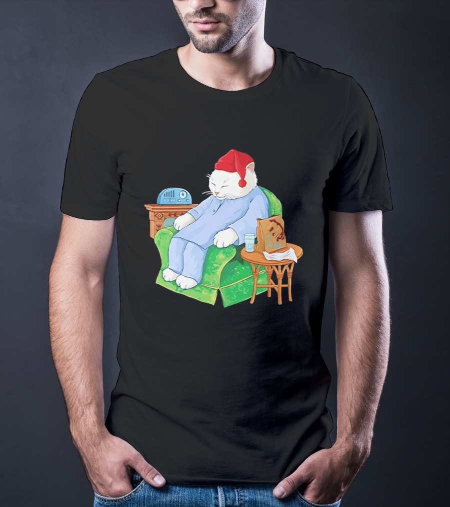 Sleepytime Cat Cartoon Cozy Scene With Tacos T-Shirt