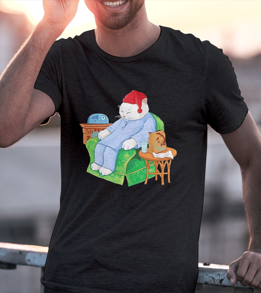 Sleepytime Cat Cartoon Cozy Scene With Tacos T-Shirt