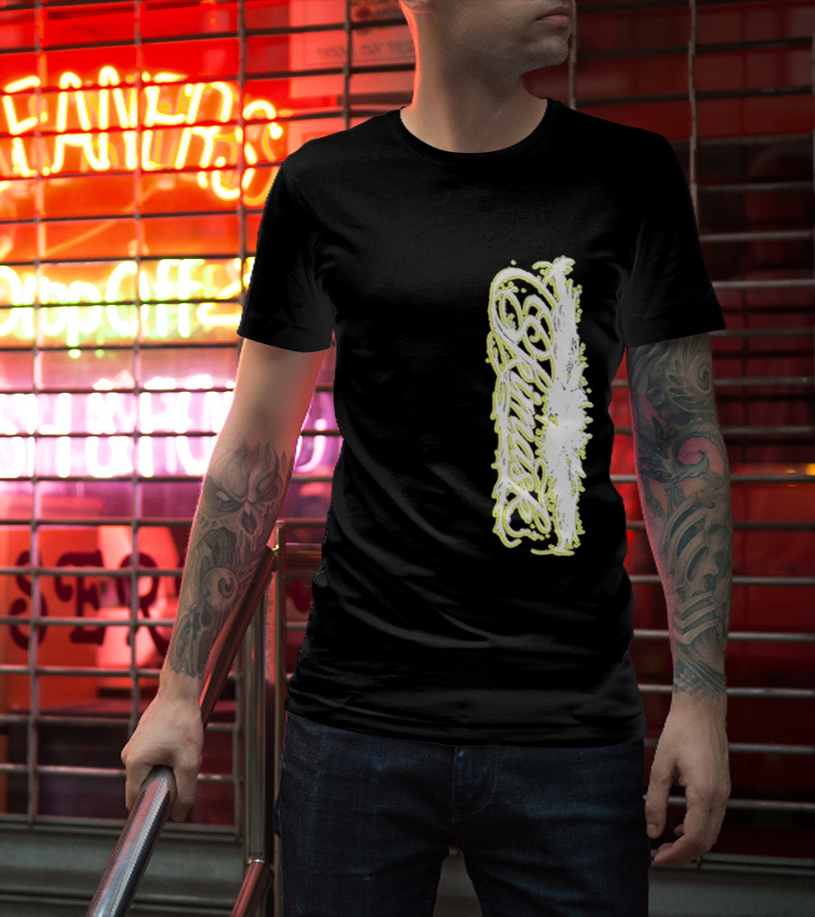 Ski Mask Script Neon Yellow Graffiti Style Vertical T-Shirt