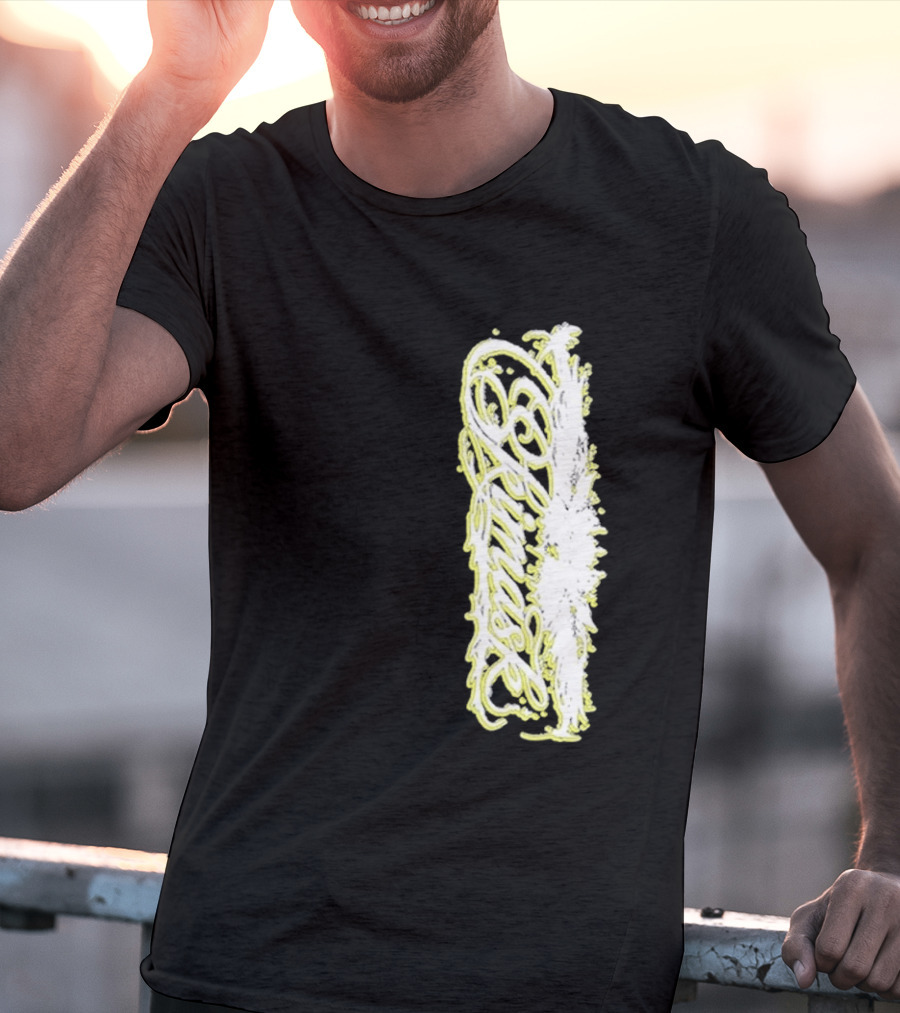 Ski Mask Script Neon Yellow Graffiti Style Vertical T-Shirt