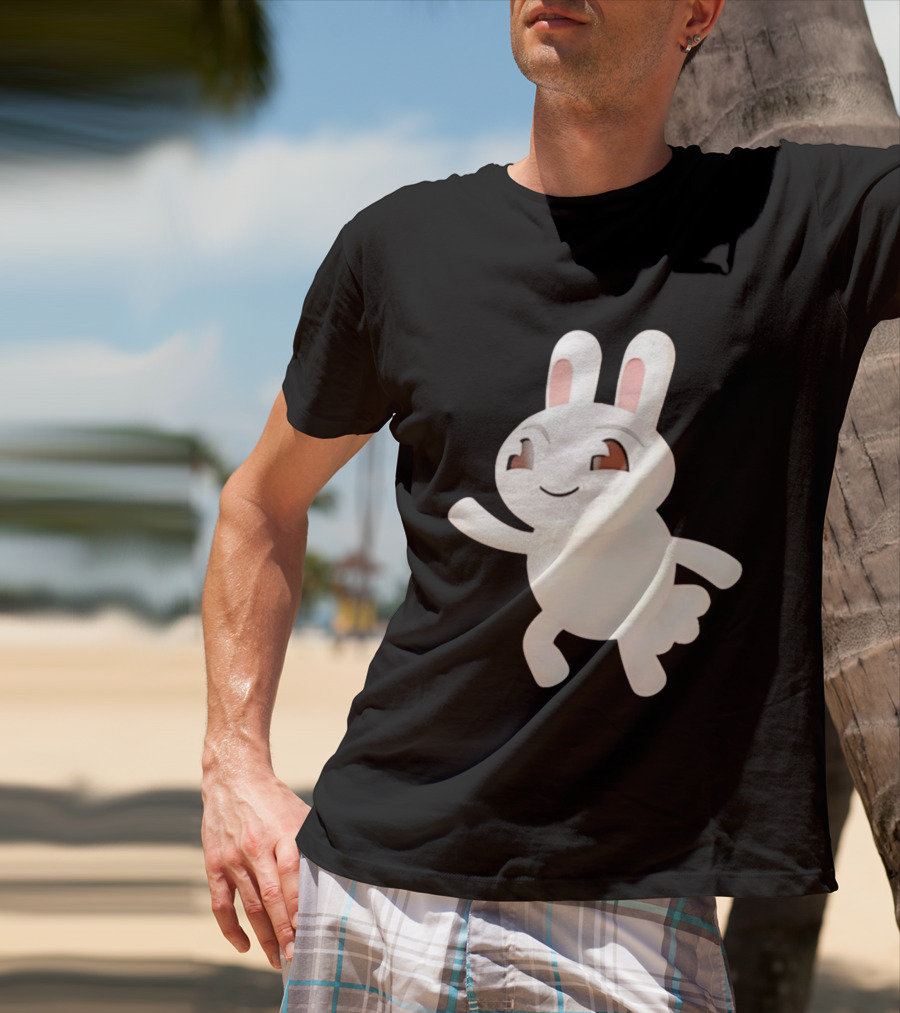 Cartoon Rabbit Waving Happy Bunny Character Cute Playful Pose T-Shirt