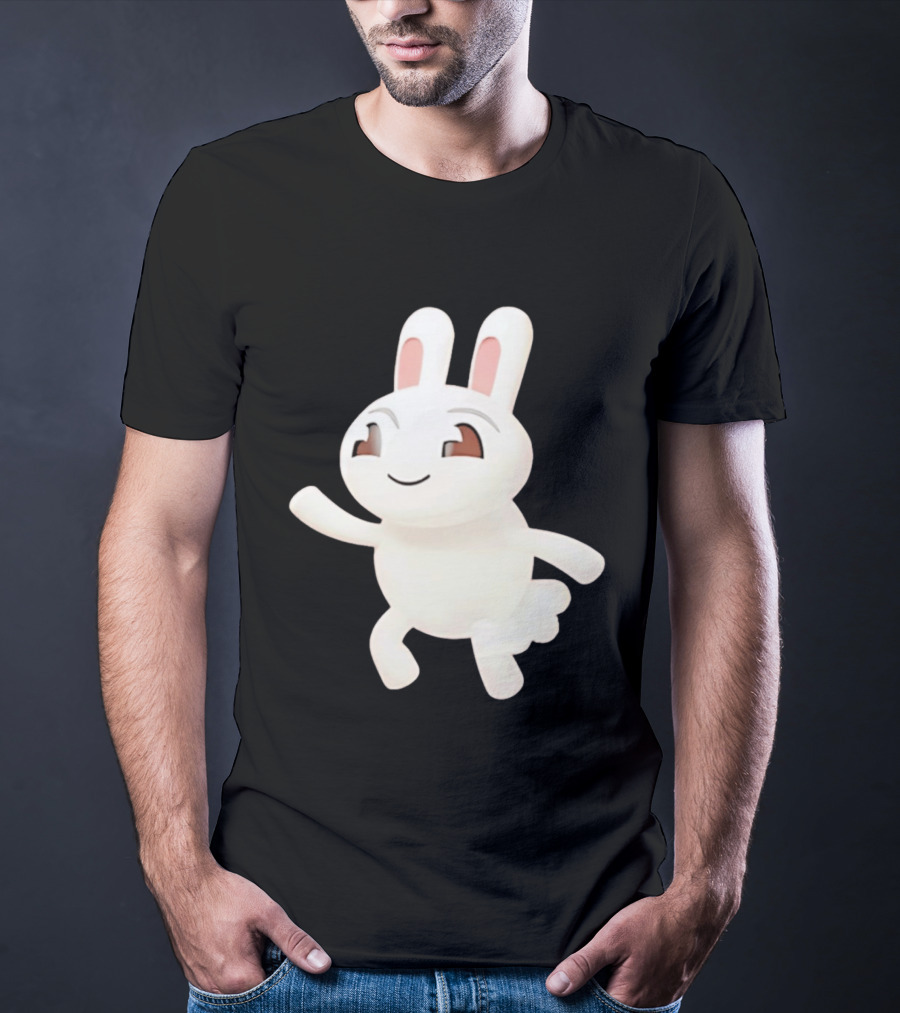 Cartoon Rabbit Waving Happy Bunny Character Cute Playful Pose T-Shirt