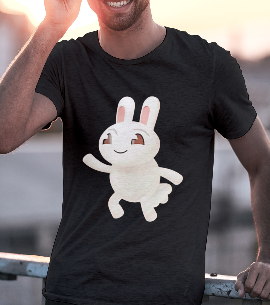 Cartoon Rabbit Waving Happy Bunny Character Cute Playful Pose T-Shirt