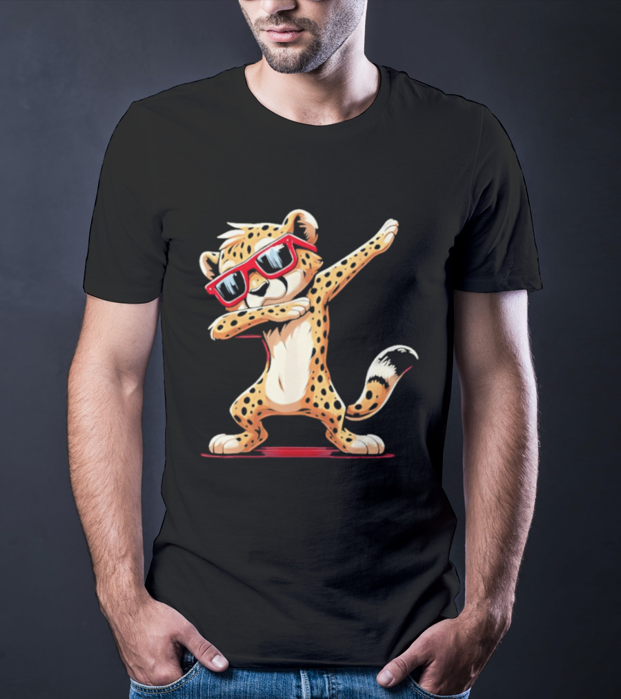Cheetah Dabbing With Red Sunglasses Animal Pose T-Shirt