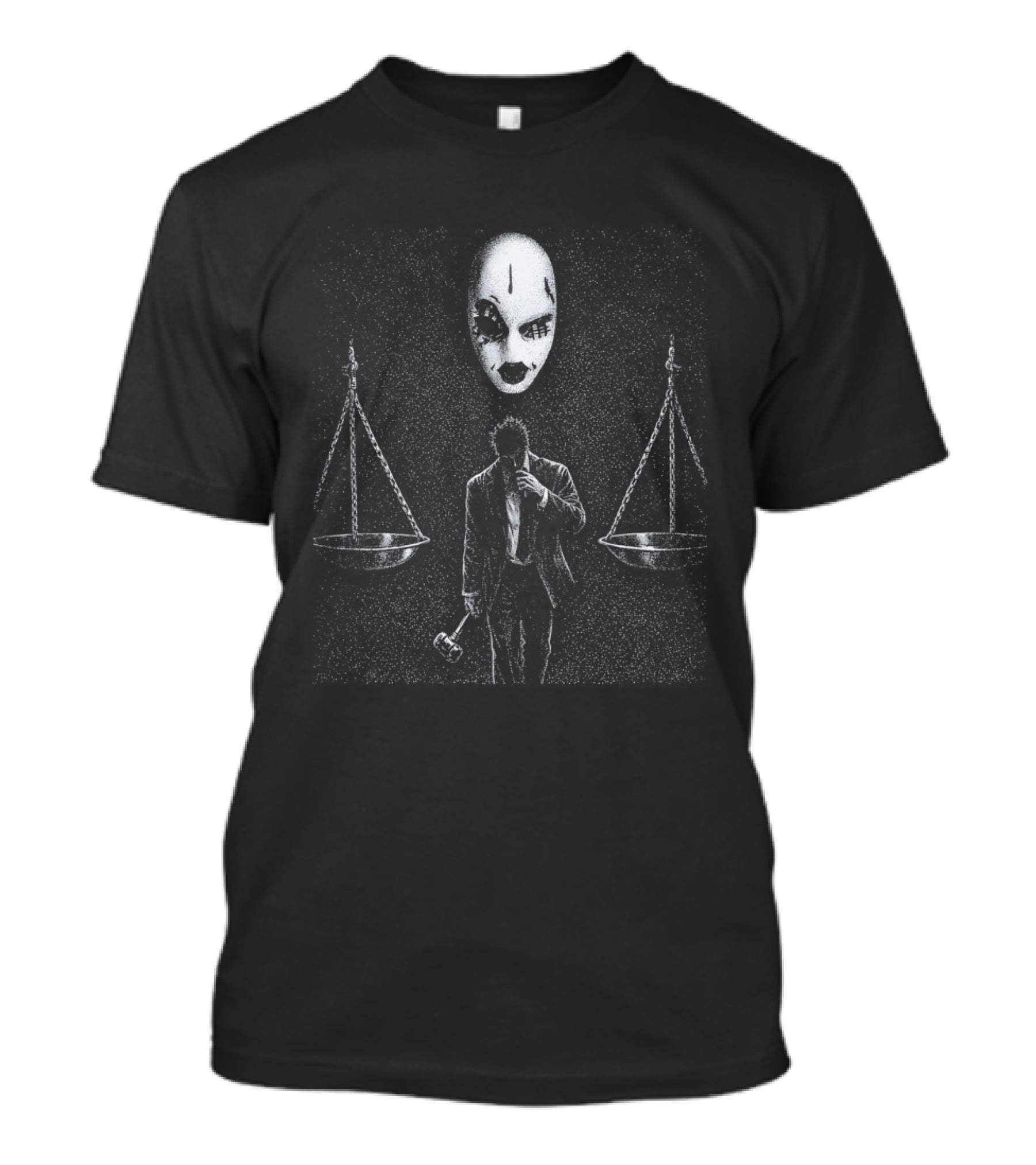 Gothic Justice Mask With Scales Of Balance And Swords T-Shirt