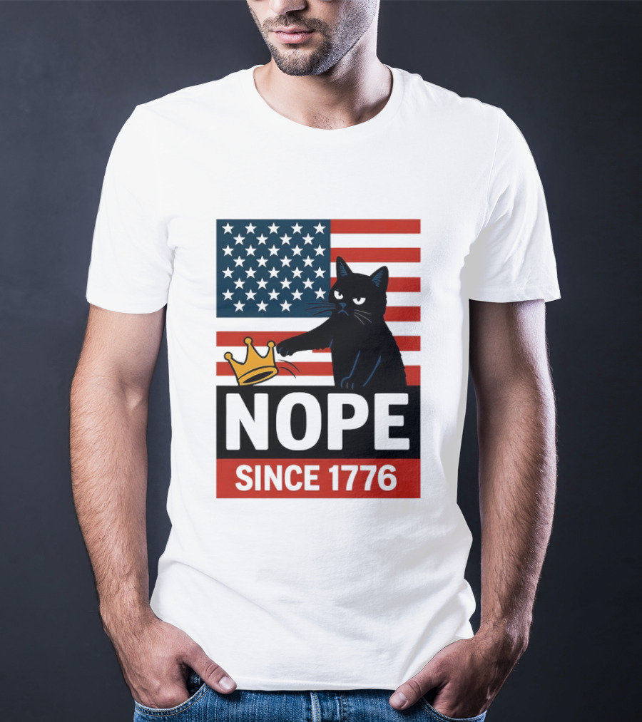 Nope Since 1776 Black Cat Anti MAGA Protest American Flag T-Shirt