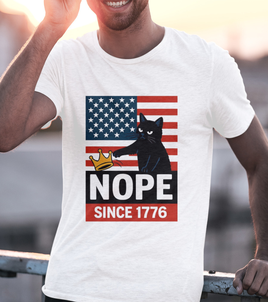 Nope Since 1776 Black Cat Anti MAGA Protest American Flag T-Shirt