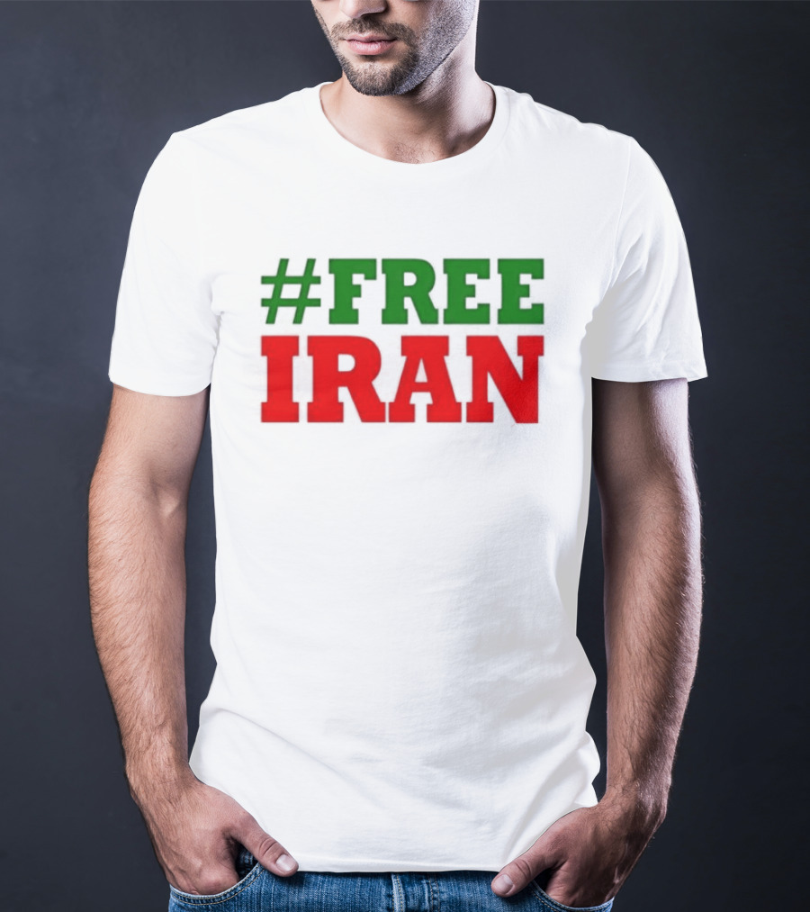 #FREE IRAN Green Red Text Bold Message T-Shirt