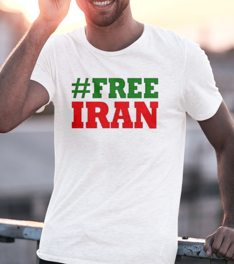 #FREE IRAN Green Red Text Bold Message T-Shirt