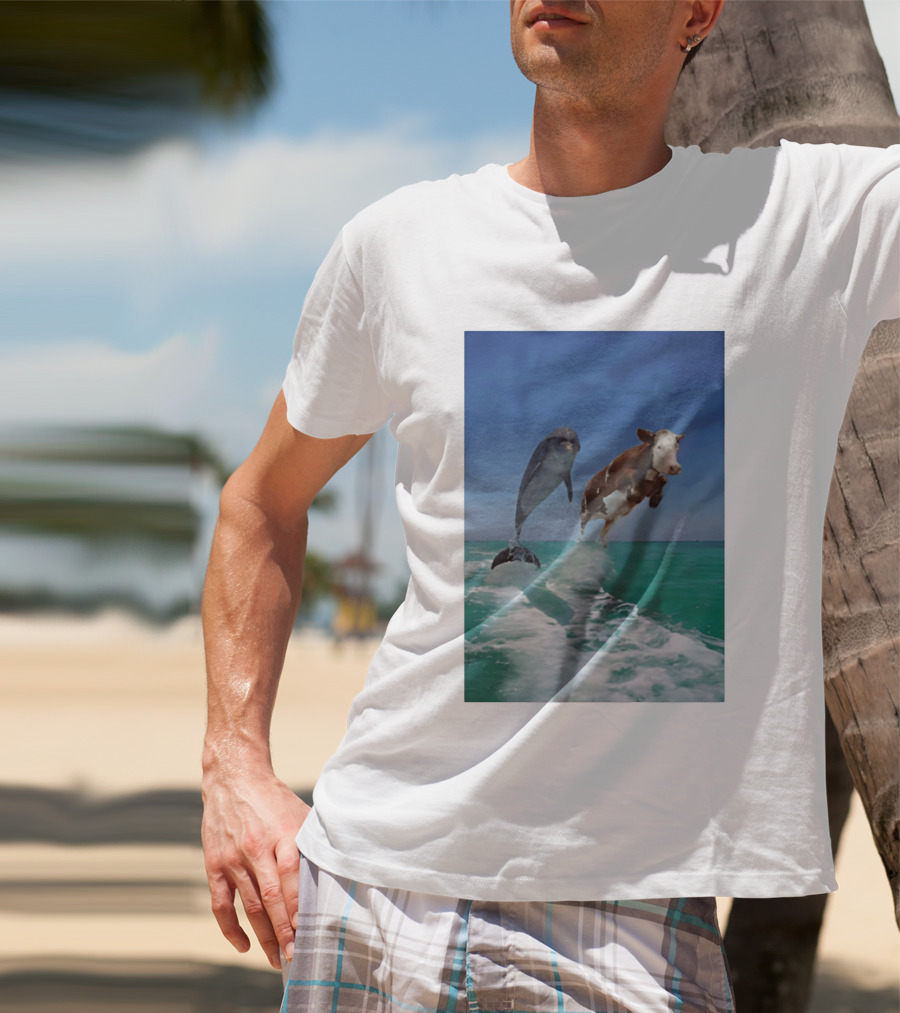 Cow And Dolphin Jumping Out Of Water Ocean Adventure T-Shirt