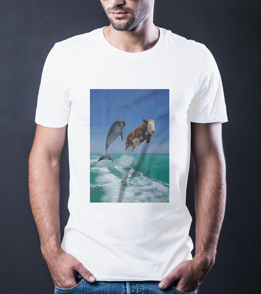 Cow And Dolphin Jumping Out Of Water Ocean Adventure T-Shirt