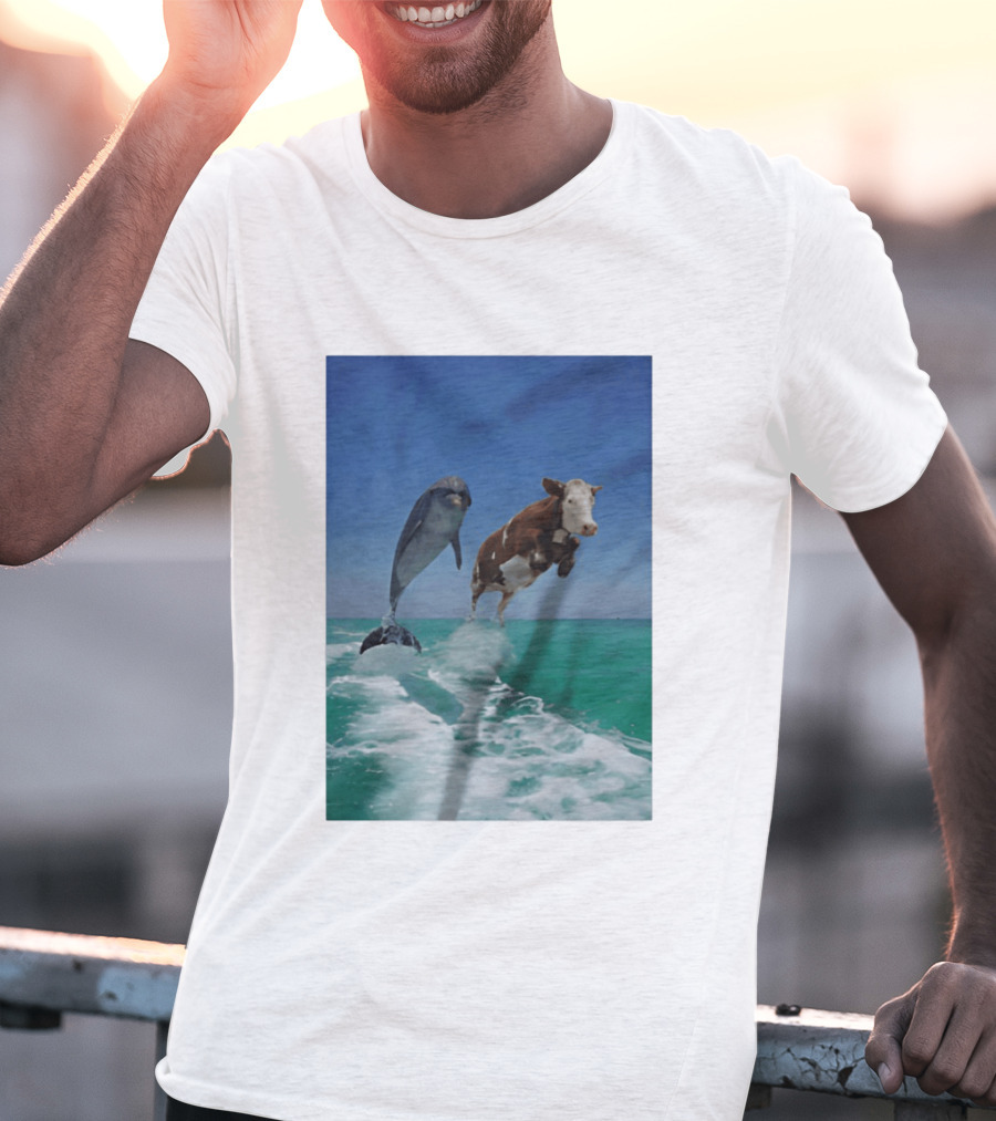 Cow And Dolphin Jumping Out Of Water Ocean Adventure T-Shirt