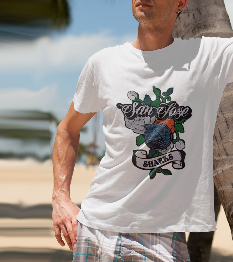 San Jose Sharks Floral Tattoo Style Team T-Shirt