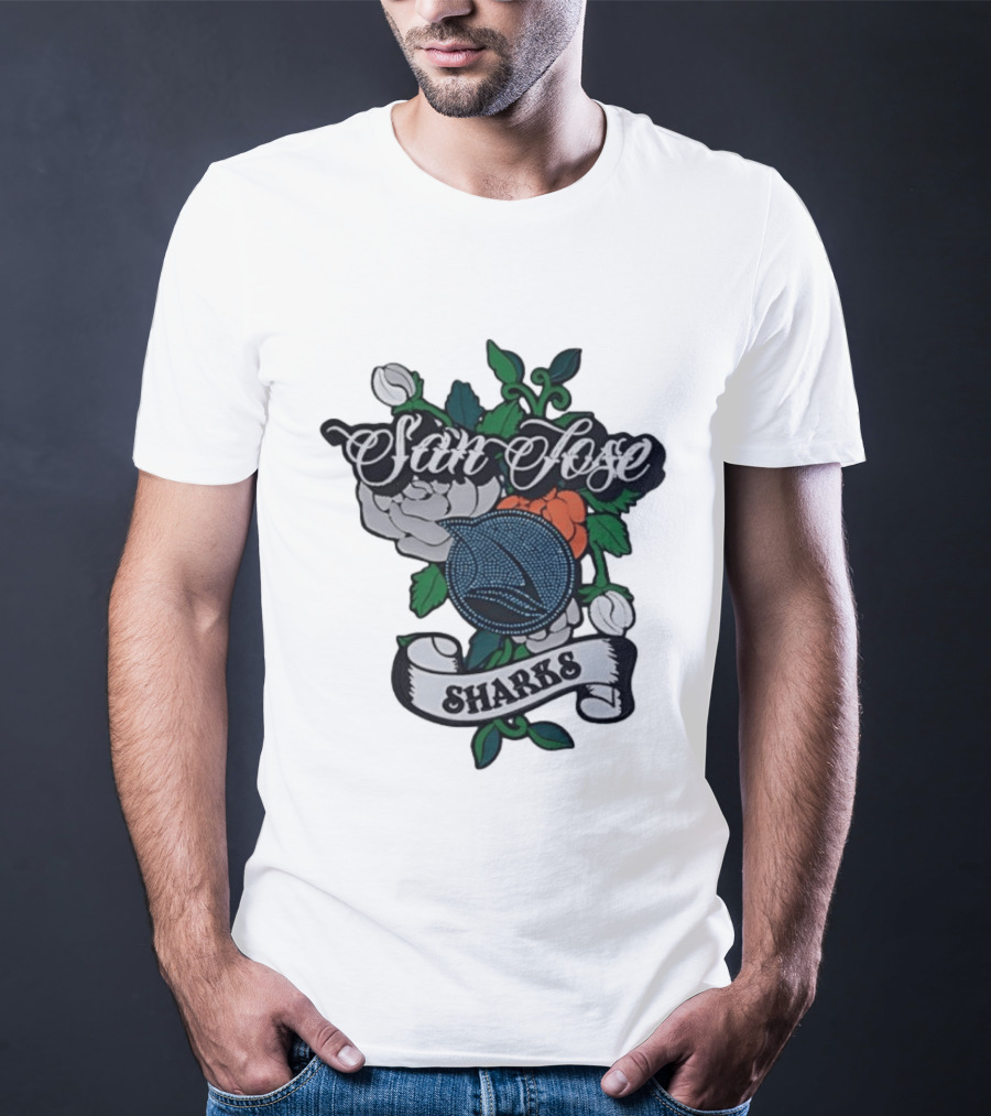 San Jose Sharks Floral Tattoo Style Team T-Shirt
