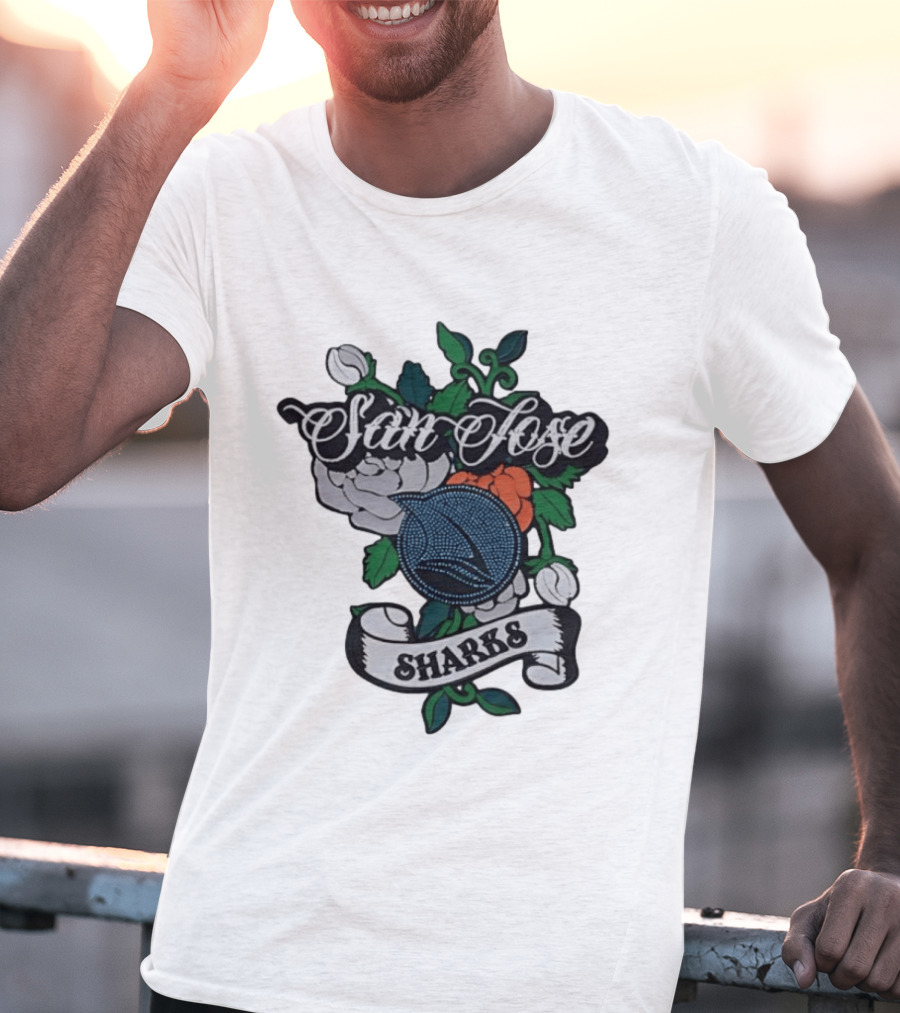 San Jose Sharks Floral Tattoo Style Team T-Shirt