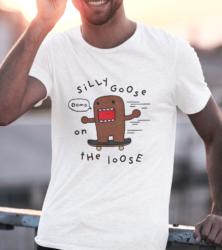 Silly Goose On The Loose Cute Brown Character Skateboarding Fun T-Shirt