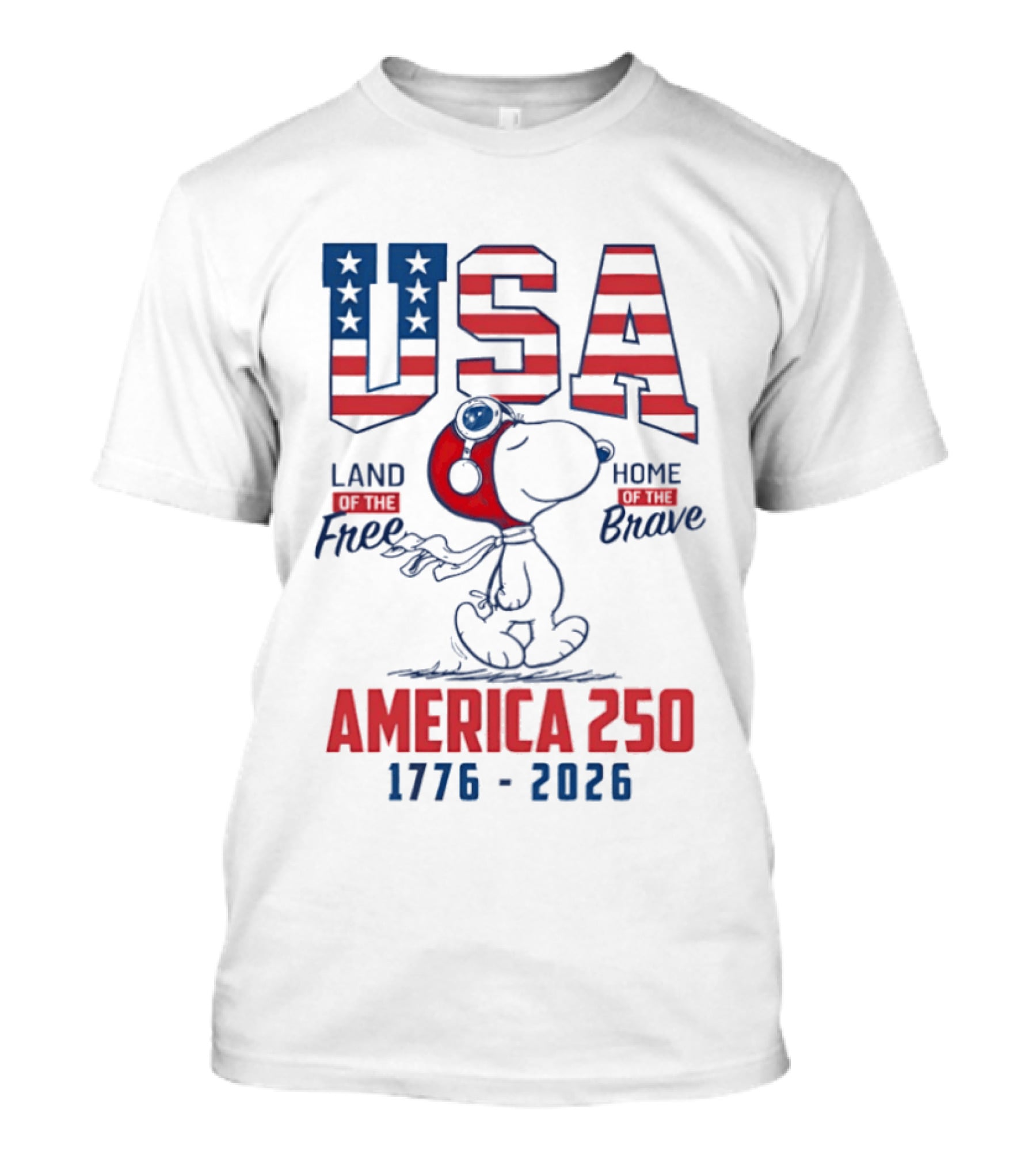 Snoopy USA Flight Helmet Land Free Home Brave America 250 1776 2026 T-Shirt