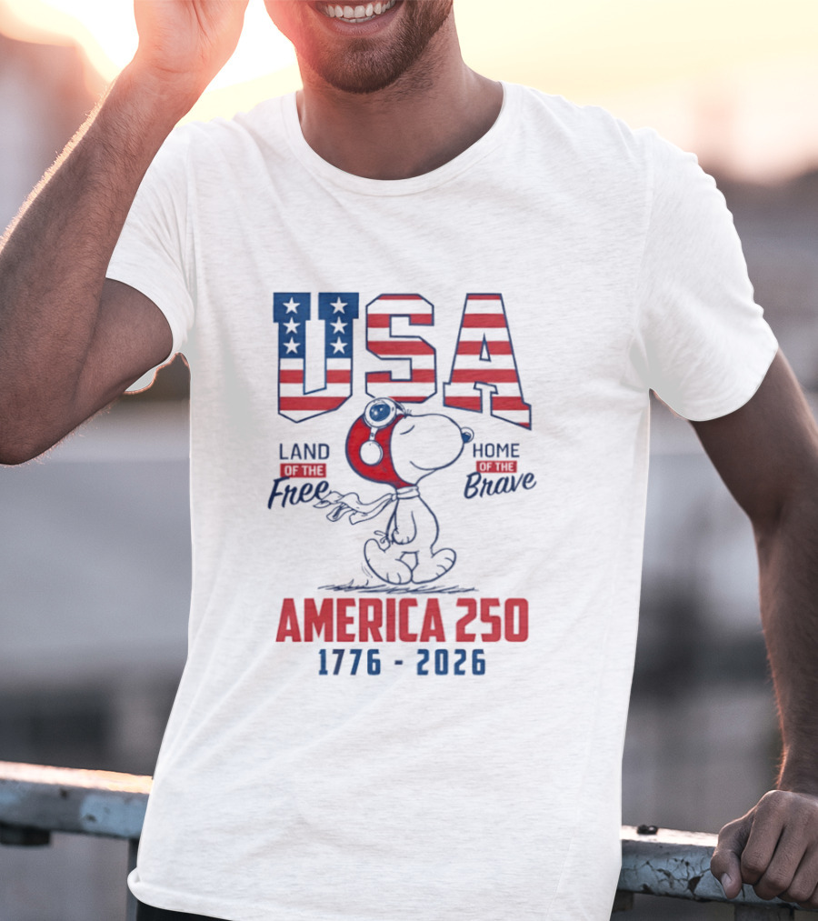Snoopy USA Flight Helmet Land Free Home Brave America 250 1776 2026 T-Shirt