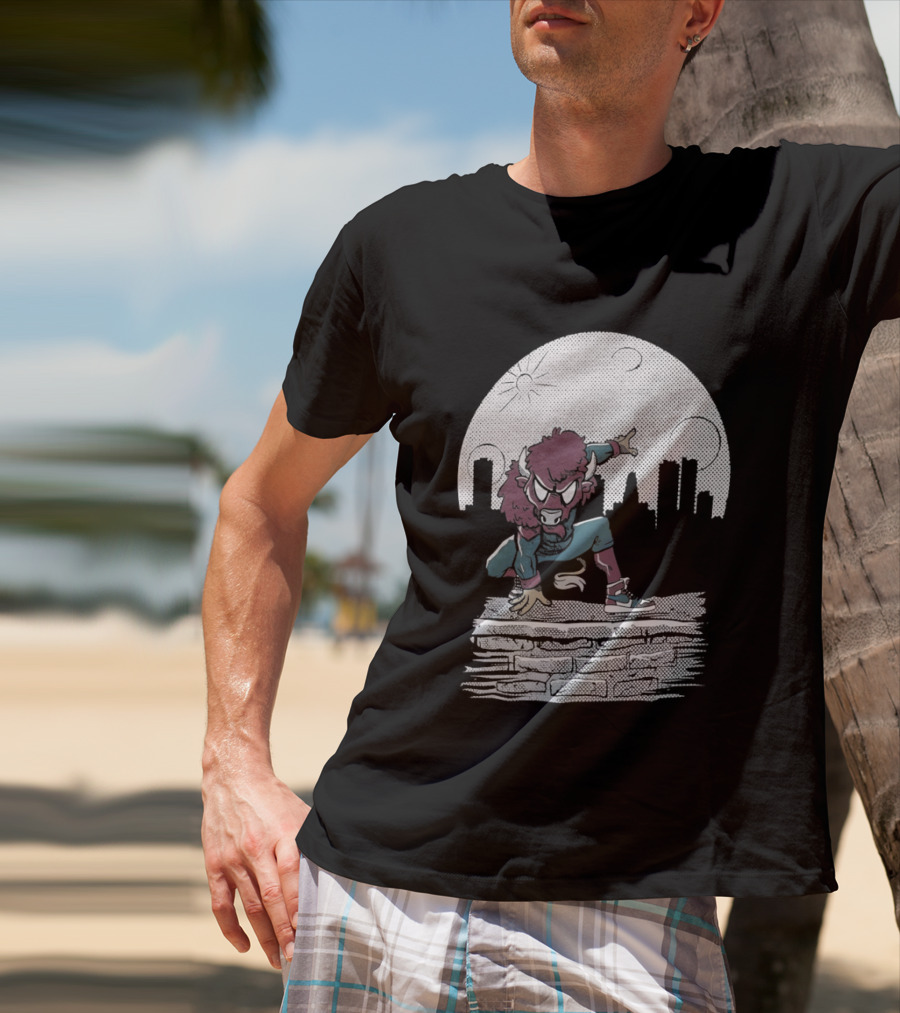 Bison Be A Hero Buffalo Bills Cityscape Dynamic Pose T-Shirt