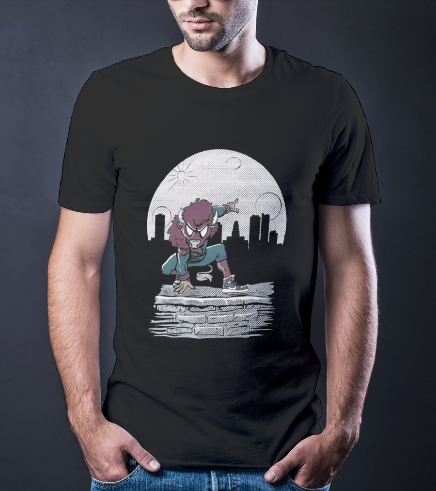 Bison Be A Hero Buffalo Bills Cityscape Dynamic Pose T-Shirt