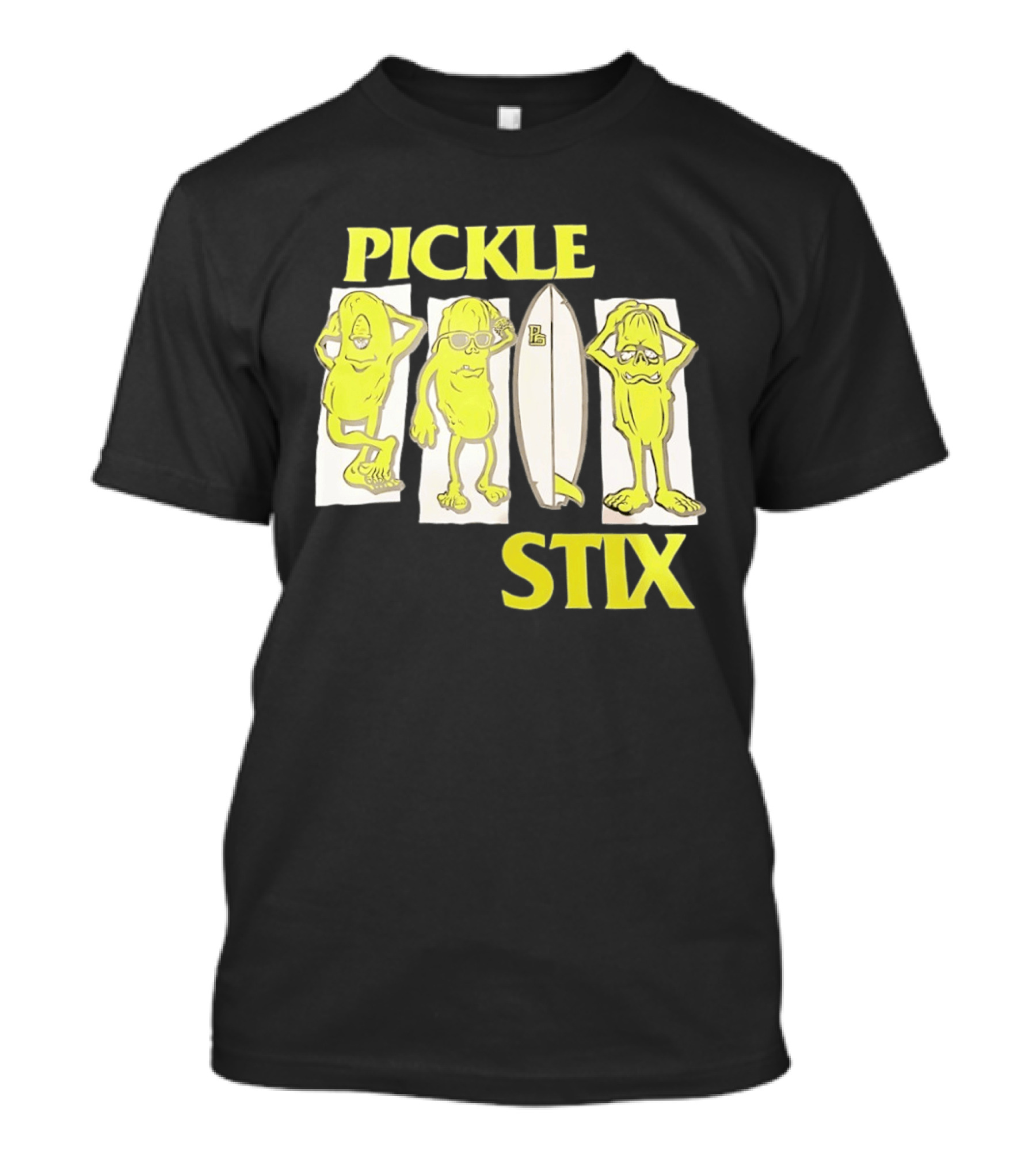 Pickle Stix Surfboard Vacation Characters T-Shirt