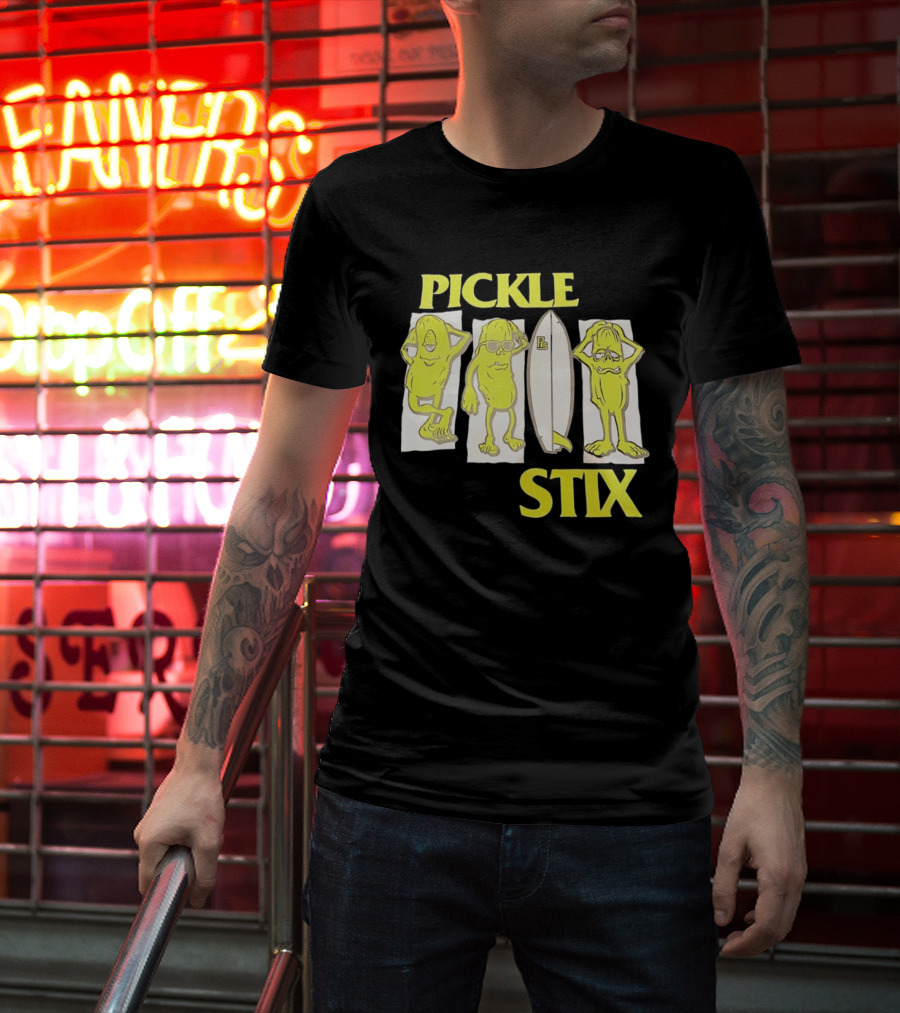 Pickle Stix Surfboard Vacation Characters T-Shirt