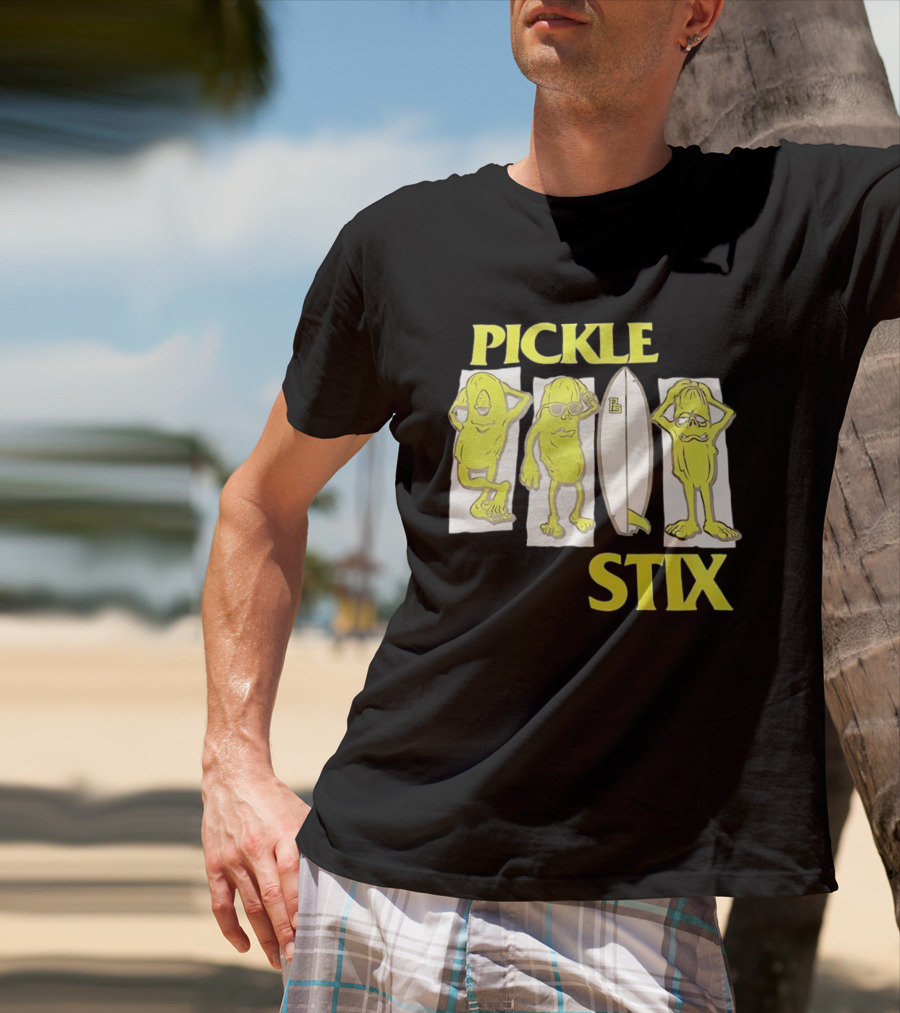 Pickle Stix Surfboard Vacation Characters T-Shirt