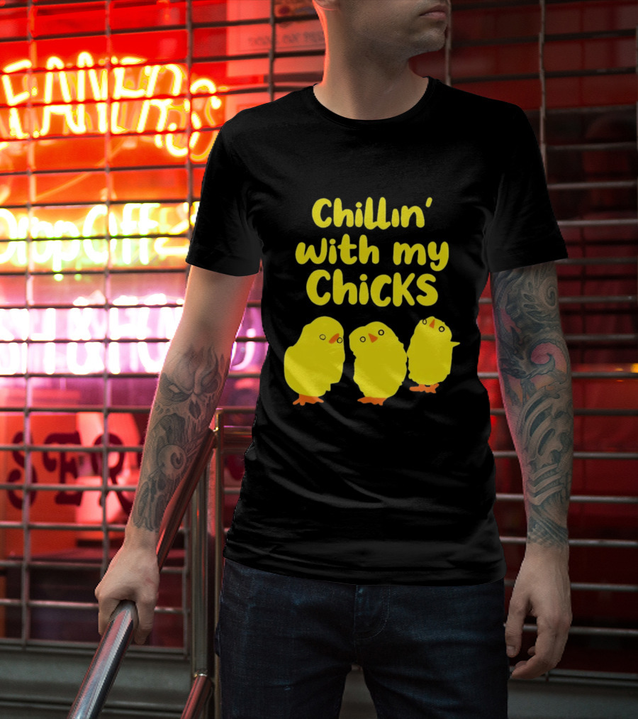 Chillin' With My Chicks Cute Yellow Cartoon Birds T-Shirt