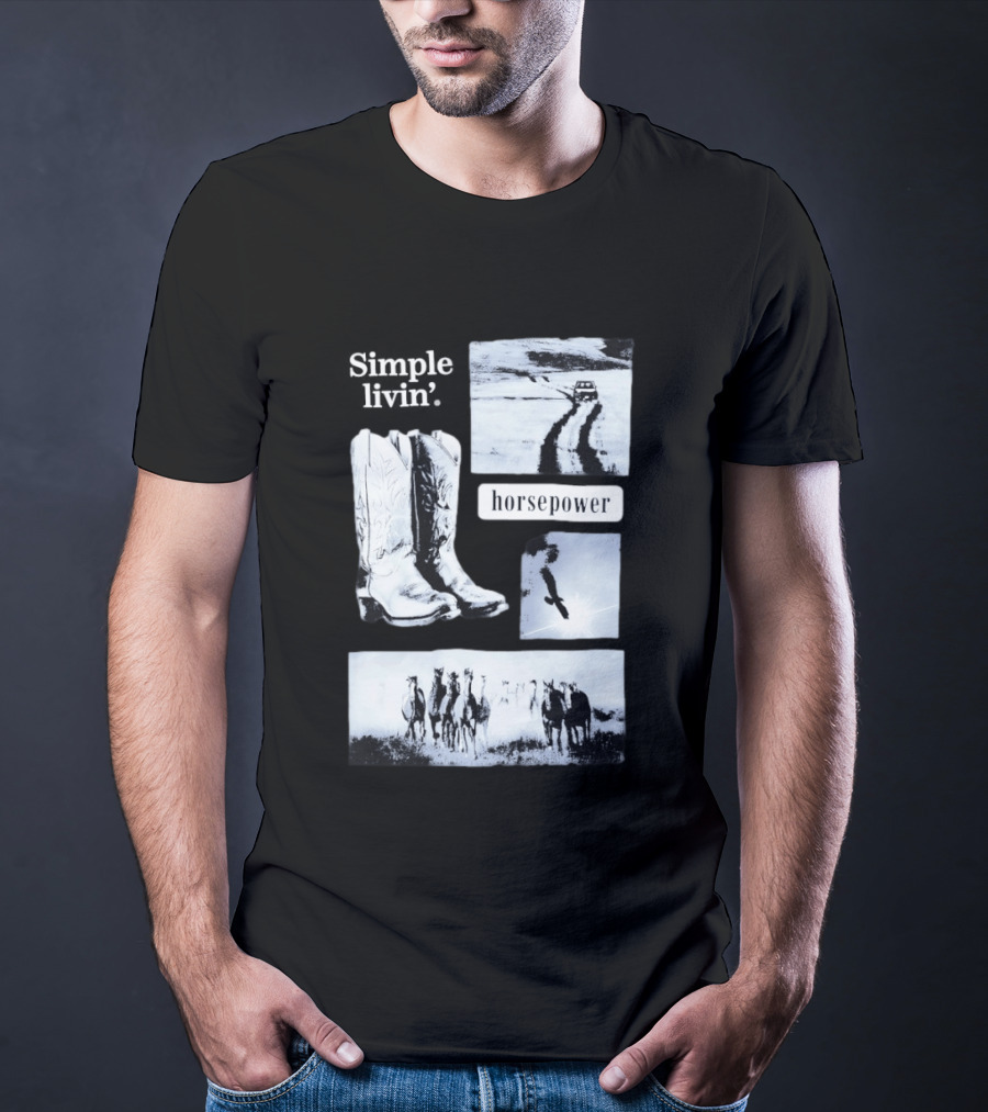 Country Roads Cowboy Boots Horsepower Rustic Horse Scene T-Shirt