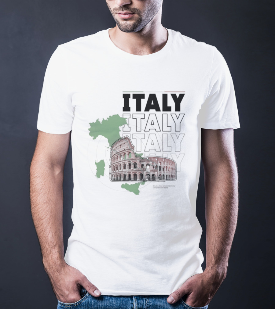 Italy Map And Colosseum Iconic Landmarks Text Heavy Exploration T-Shirt