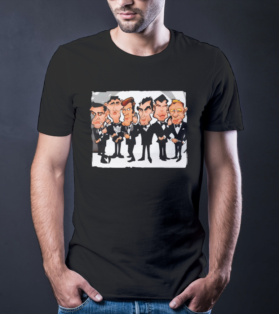 Six Faces One Spy James Bond Caricature Collection T-Shirt