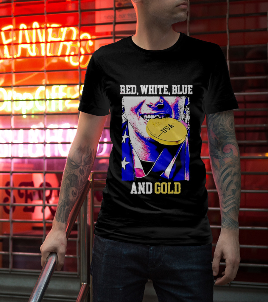 Red White Blue And Gold USA Hockey 2026 Winter Olympics Jack Hughes T-Shirt